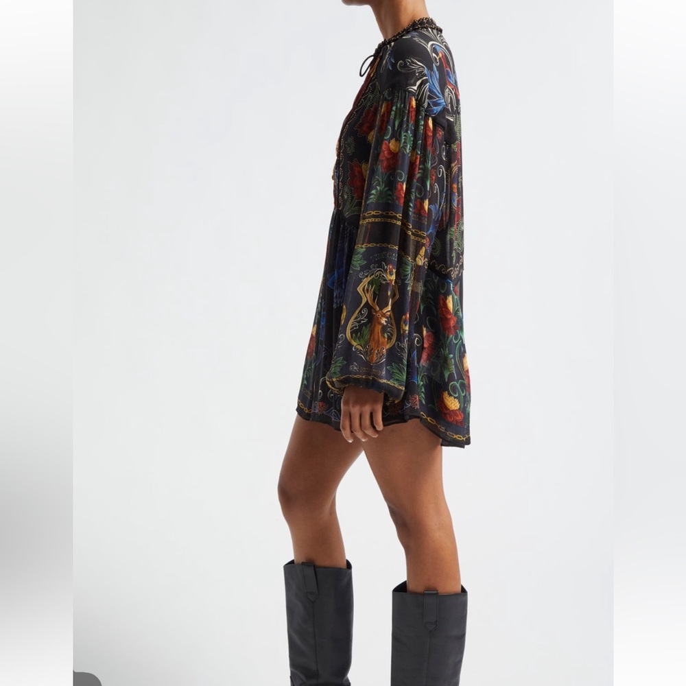 Farm Rio Mixed Arabesque Scarves Long Sleeve Mini Dress NWT - Picture 3 of 11